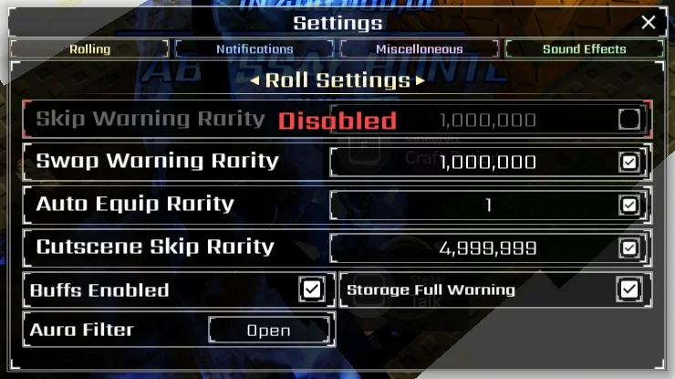 Settings — Sol’s RNG